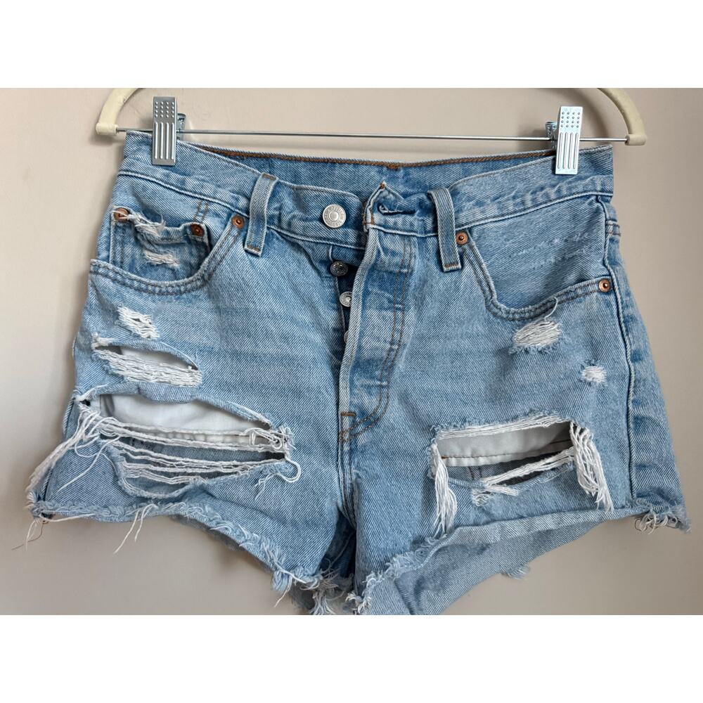 Levi’s‎ 501 Micro Mini Distressed Cutoff Shorts Button Fly Denim W27 Festival